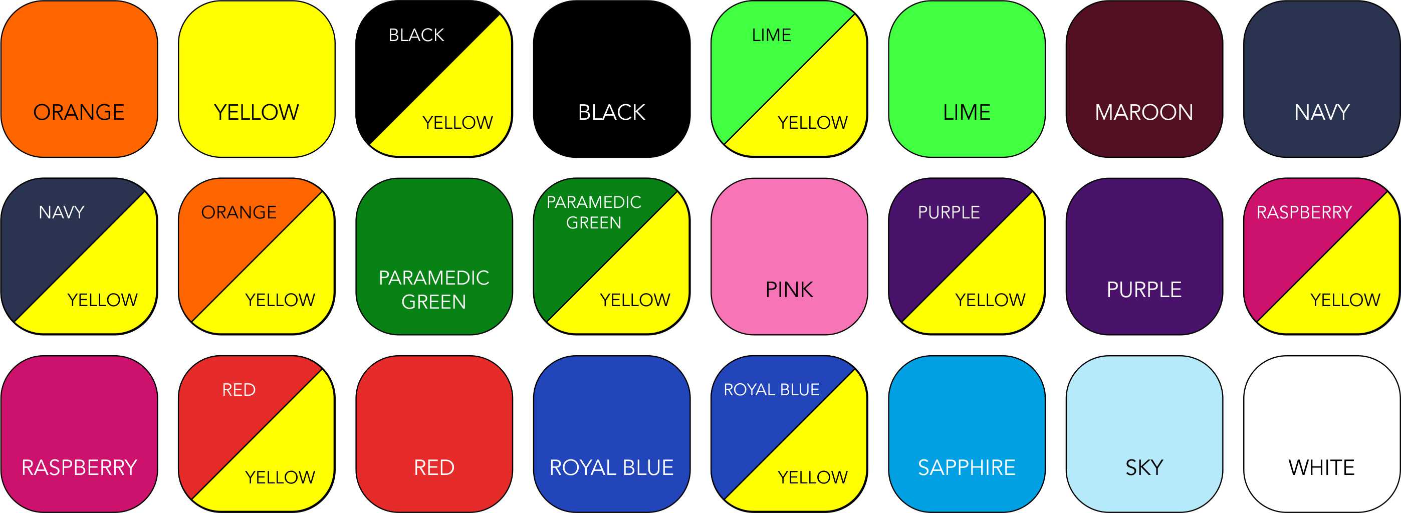 YK001 Unisex Colour Range