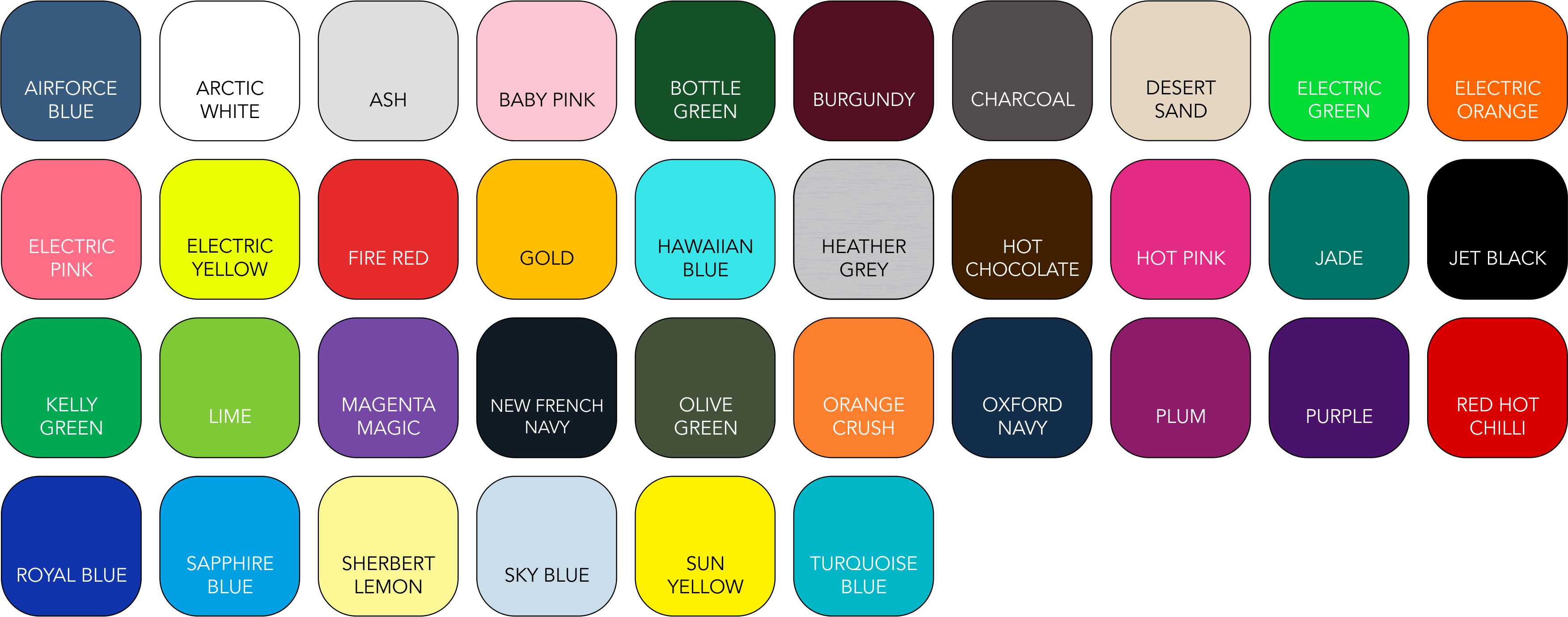 JC001 Unisex Colour Range